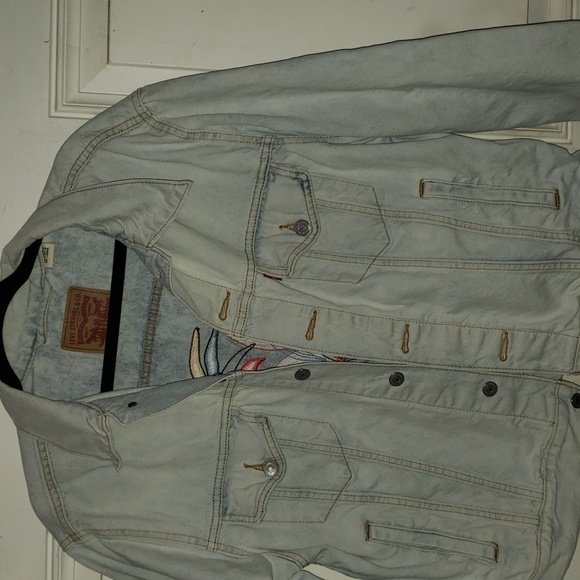 Levi's Ex Boyfriend Floral Embroidered Trucker Jacket Size XL EUC - Picture 11 of 12